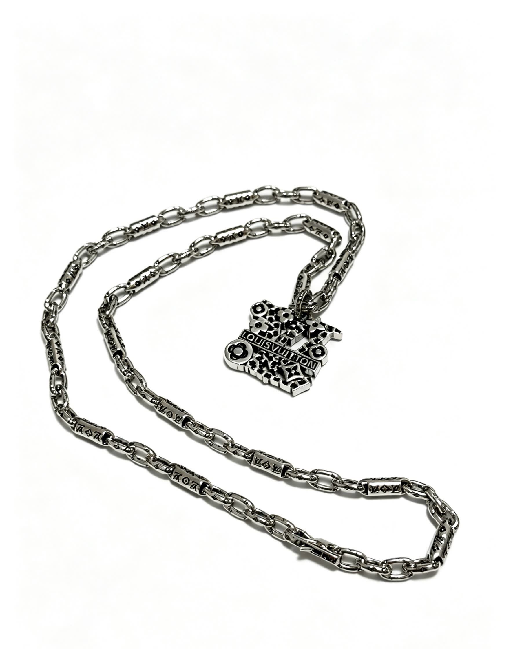 Louis Vuitton Silver Chain with Logo Pendant
